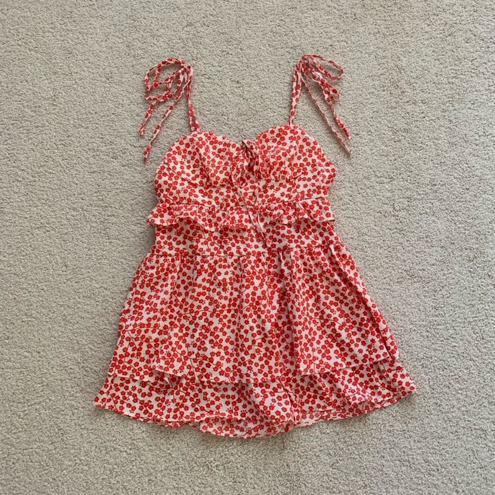 Red Floral Tie-Strap Sundress